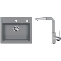 Zestaw Alveus Atrox 30 zlewozmywak granitowy 59x50 cm z baterią stojącą beton/chrom (1131995, 1129044)