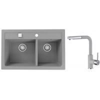 Zestaw Alveus Atrox 50 zlewozmywak granitowy 79x50 cm z baterią kuchenną beton/chrom (1132001, 1129044)
