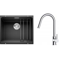 Zestaw Blanco Etagon 500-U zlewozmywak granitowy 53x46 cm z baterią kuchenną Oltens Litla czarny mat/chrom (35204100, 525887)