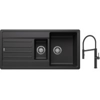 Blanco Legra 6 S zlewozmywak 100x50 cm z Silgranit antracyt z Oltens Borga bateria kuchenna stojąca z wyciąganą wylewką czarny mat (522207;35207300)