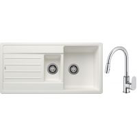 Blanco Legra 6 S zlewozmywak 100x50 cm z Silgranit biały z Oltens Lista bateria kuchenna stojąca z wyciąganą wylewką chrom (522209 ; 35202100)