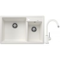 Blanco Legra 8 zlewozmywak 78x50 cm z Silgranit biały z Blanco Mida bateria kuchenna stojąca Silgranit biały/chrom (526226, 519418)