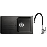 Zestaw Blanco Favos Mini zlewozmywak granitowy 78x43,5 cm antracyt z baterią stojącą Hagser Emma chrom-czarna (518186, HGR30000035)
