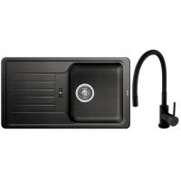 Zestaw Blanco Favos Mini zlewozmywak granitowy 78x43,5 cm antracyt z baterią stojącą Hagser Emma czarna (518186, HGR70000035)