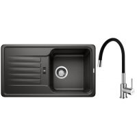 Zestaw Blanco Favos Mini zlewozmywak granitowy 78x43,5 cm czarny z baterią stojącą Hagser Emma chrom-czarna (526078, HGR30000035)