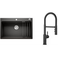 Zestaw Blanco Etagon 8 zlewozmywak granitowy czarny z baterią kuchenną Catris-S czarną (525892, 525793)