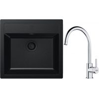 Zestaw Franke Sirius SID 610-49 zlewozmywak Tectonite 56x53 cm z baterią Franke czarny mat/chrom (1430702425, 1150693228)