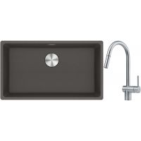 Franke Maris MRG 110-72 zlewozmywak granitowy 75,3x43,3 cm szary/grafitowy/onyx z baterią kuchenną Leda Neo stal szlachetna (1250716377, 1150590047)