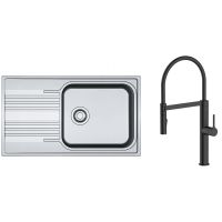 Zestaw Franke Smart SRL 611-86 XL zlewozmywak stalowy 86x50 cm z baterią kuchenną Oltens Borga len/czarny mat (1010368324, 35207300)