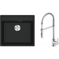 Zestaw Franke Maris MRG 610-52 zlewozmywak 51x56 cm z baterią kuchenną Oltens Duf czarny mat/chrom (1140661761, 35203100)