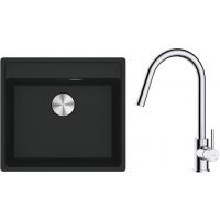 Zestaw Franke Maris MRG 610-52 zlewozmywak 51x56 cm z baterią kuchenną Oltens Litla czarny mat/chrom (1140661761, 35204100)