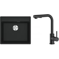 Zestaw Franke Maris MRG 610-52 zlewozmywak 51x56 cm z baterią kuchenną Oltens Myvat czarny mat (1140661761, 35205300)