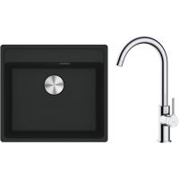 Zestaw Franke Maris MRG 610-52 zlewozmywak 51x56 cm z baterią kuchenną Oltens Skafta czarny mat/chrom (1140661761, 35206100)