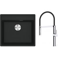 Zestaw Franke Maris MRG 610-52 zlewozmywak 51x56 cm z baterią kuchenną Oltens Borga czarny mat/chrom (1140661761, 35207100)