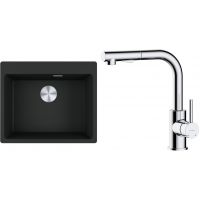 Zestaw Franke Maris MRG 610-54 FTL zlewozmywak 59x50 cm z baterią kuchenną Oltens Myvat czarny mat/chrom (1140661794, 35205100)