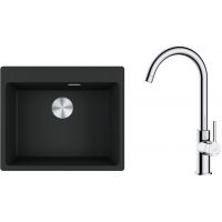 Zestaw Franke Maris MRG 610-54 FTL zlewozmywak 59x50 cm z baterią kuchenną Oltens Skafta czarny mat/chrom (1140661794, 35206100)