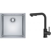 Zestaw Franke Maris MRX 110-40 zlewozmywak 40x40 cm z baterią kuchenną Oltens Myvat stal szczotkowana/czarny mat (1220543995, 35205300)