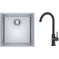 Zestaw Franke Maris MRX 110-40 zlewozmywak 40x40 cm z baterią kuchenną Oltens Skaft stal szczotkowana/czarny mat (1220543995, 35206300)