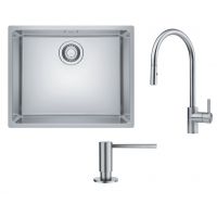 Zestaw Franke Maris 110-50 zlewozmywak stalowy 50x40 cm jedwab z baterią kuchenną Eos Neo i dozownikiem do płynów 350 ml (1220543996, 1150590045, 1120717084)