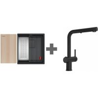 Zestaw Franke Kanon KNG PRO 110-37 zlewozmywak granitowy 46x41 cm czarny mat z baterią Active L Twist 125.0749.685