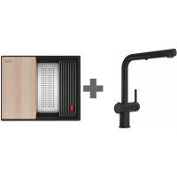 Zestaw Franke Kanon KNG PRO 110-52 zlewozmywak granitowy 56x46 cm czarny mat z baterią Active L Twist 125.0749.686