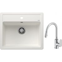 Blanco Legra 6 zlewozmywak 58,5x50 cm z Silgranit biały z Oltens Lista bateria kuchenna stojąca z wyciąganą wylewką chrom (523334 ; 35202100)