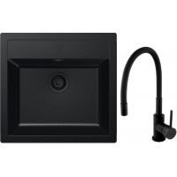 Zestaw Franke Sirius SID 610-49 zlewozmywak Tectonite 56x53 cm z baterią Hagser Emma czarny mat/czarny (1430702425, HGR70000035)