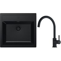 Zestaw Franke Sirius SID 610-49 zlewozmywak Tectonite 56x53 cm z baterią Franke Lina XL czarny mat (1430702425, 1150626019)