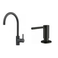 Zestaw Franke Eos bateria kuchenna stojąca z dozownikiem do płynów 350 ml czarna stal szlachetna (1150613590, 1120717102)