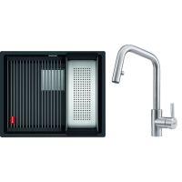 Zestaw Franke Kanon KNG 110-52 zlewozmywak 52x42 cm Fragranite z baterią Eos Neo z wyciąganą wylewką onyx /stal  (1250528612, 1150529207)