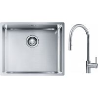Zestaw Franke Box zlewozmywak stalowy 54x45 cm stal z baterią kuchenną stojąca z wyciąganą wylewką stal szlachetna (127.0453.656, 115.0590.045)