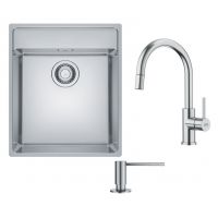 Zestaw Franke Maris MRX 210-40 TL zlewozmywak stalowy 43x51 cm stal szczotkowana z baterią kuchenną Smart Glenda J pull-out i dozownikiem do płynów 350 ml (1270544021, 1150747474, 1120717084)