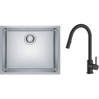 Zestaw Franke Maris 110-50 zlewozmywak stalowy 50x40 cm z baterią kuchenną Oltens Litla jedwab/czarny mat (1220543996, 35204300)