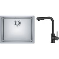 Zestaw Franke Maris 110-50 zlewozmywak stalowy 50x40 cm z baterią kuchenną Oltens Myvat jedwab/czarny mat (1220543996, 35205300)