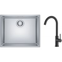 Zestaw Franke Maris 110-50 zlewozmywak stalowy 50x40 cm z baterią kuchenną Oltens Skafta jedwab/czarny mat (1220543996, 35206300)