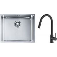 Zestaw Franke Box BXX 210/110-50 zlewozmywak stalowy 54x45 cm z baterią kuchenną Oltens Litla stal/czarny mat (1270453656, 35204300)