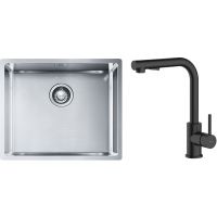 Zestaw Franke Box BXX 210/110-50 zlewozmywak stalowy 54x45 cm z baterią kuchenną Oltens Myvat stal/czarny mat (1270453656, 35205300)