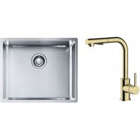 Zestaw Franke Box BXX 210/110-50 zlewozmywak stalowy 54x45 cm z baterią kuchenną Oltens Myvat stal/złoty połysk (1270453656, 35205800)