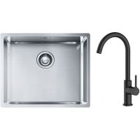 Zestaw Franke Box BXX 210/110-50 zlewozmywak stalowy 54x45 cm z baterią kuchenną Oltens Skafta stal/czarny mat (1270453656, 35206300)