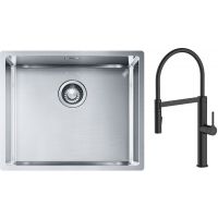 Zestaw Franke Box BXX 210/110-50 zlewozmywak stalowy 54x45 cm z baterią kuchenną Oltens Borga stal/czarny mat (1270453656, 35207300)
