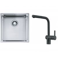 Franke Box BXX 210/110-40 zlewozmywak 45x44 cm stalowy z baterią kuchenną Atlas czarna stal szlachetna (1270453654, 1150550427)