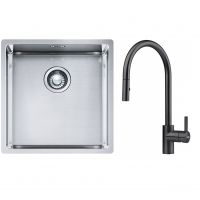 Franke Box BXX 210/110-40 zlewozmywak 45x44 cm stalowy z baterią kuchenną Eos czarna stal szlachetna (1270453654, 1150613671)