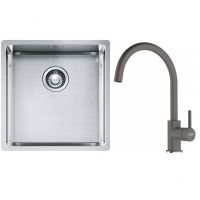 Franke Box BXX 210/110-40 zlewozmywak 45x44 cm stalowy z baterią kuchenną Lina kamienny szary (1270453654, 1150626022)