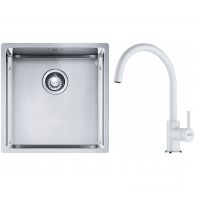 Franke Box BXX 210/110-40 zlewozmywak 45x44 cm stalowy z baterią kuchenną Lina biały polarny (1270453654, 1150626024)