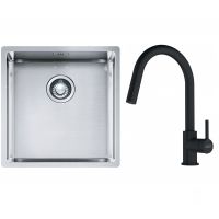 Franke Box BXX 210/110-40 zlewozmywak 45x44 cm stalowy z baterią kuchenną Lina czarny mat (1270453654, 1150626053)