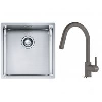 Franke Box BXX 210/110-40 zlewozmywak 45x44 cm stalowy z baterią kuchenną Lina kamienny szary (1270453654, 1150626057)