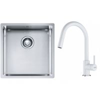 Franke Box BXX 210/110-40 zlewozmywak 45x44 cm stalowy z baterią kuchenną Lina biały polarny (1270453654, 1150626081)