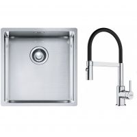 Franke Box BXX 210/110-40 zlewozmywak 45x44 cm stalowy z baterią kuchenną Lina chrom/czarny (1270453654, 1150626085)