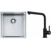 Franke Box BXX 210/110-40 zlewozmywak 45x44 cm stalowy z baterią kuchenną Lina czarny mat (1270453654, 1150712435)