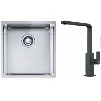 Franke Box BXX 210/110-40 zlewozmywak 45x44 cm stalowy z baterią kuchenną Mythos czarna stal szlachetna (1270453654, 1150550441)
